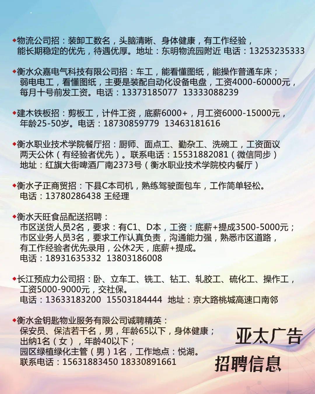 任丘最新招聘信息汇总